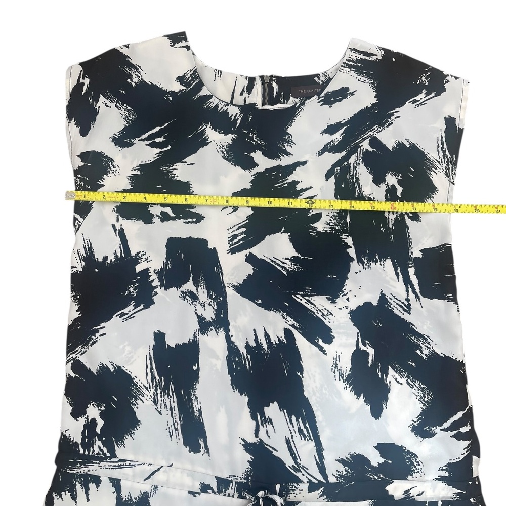 The Limited black cream dress cinch tie waist brush stroke tunic dress XS - Picture 5 of 14
